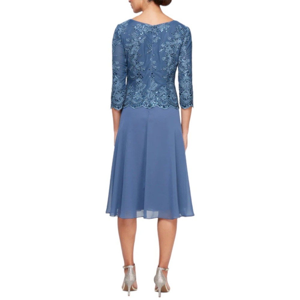 Alex Evenings 81171579 Mother of the Bride Tea Length Dress Vintage Blue - Picture 4 of 10